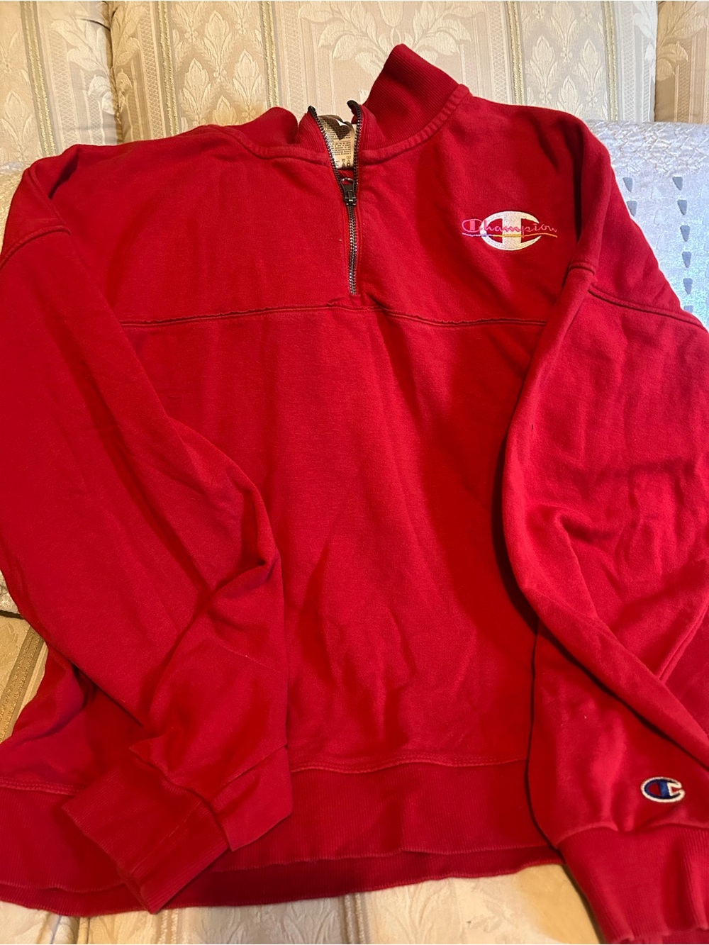 Champion Red Quarter-Zip Crew Sweatshirt
